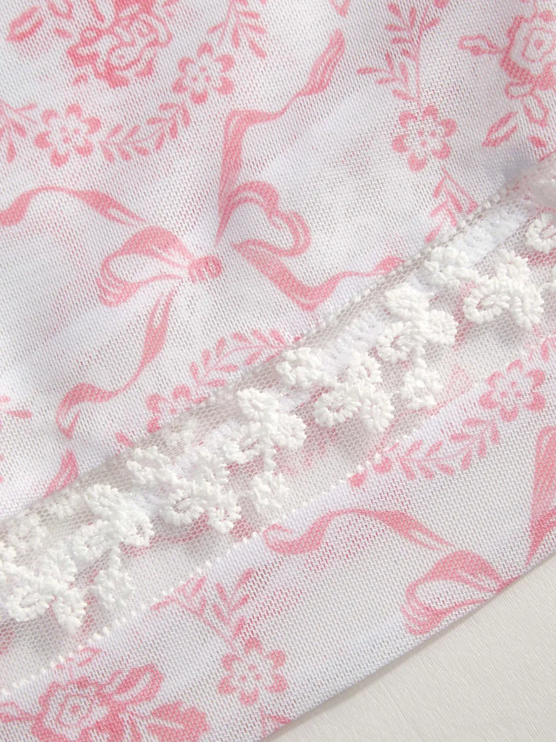 Ensemble bikini col V à nouer avec fleurs et sarong en dentelle assorti