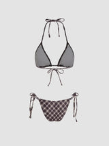 Ensemble bikini triangle à col halter vichy avec short et écharpe