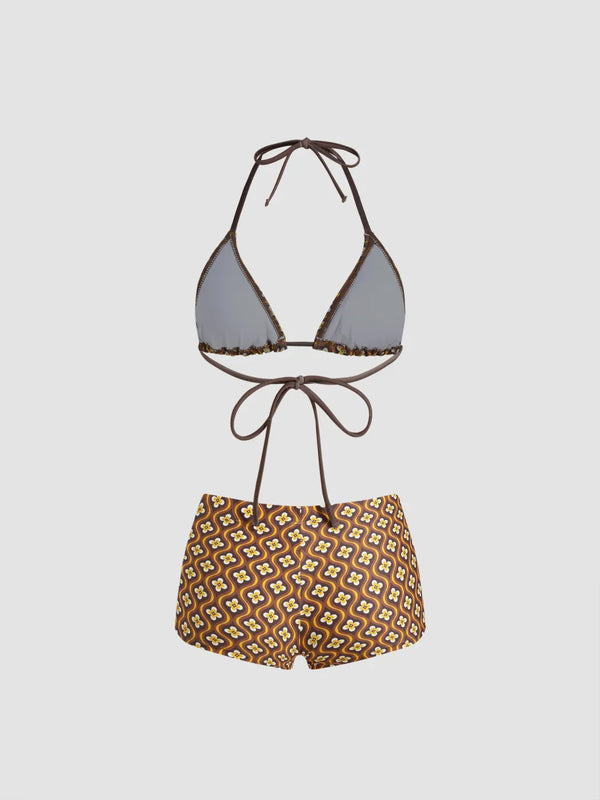Ensemble bikini short floral à bretelles réglables