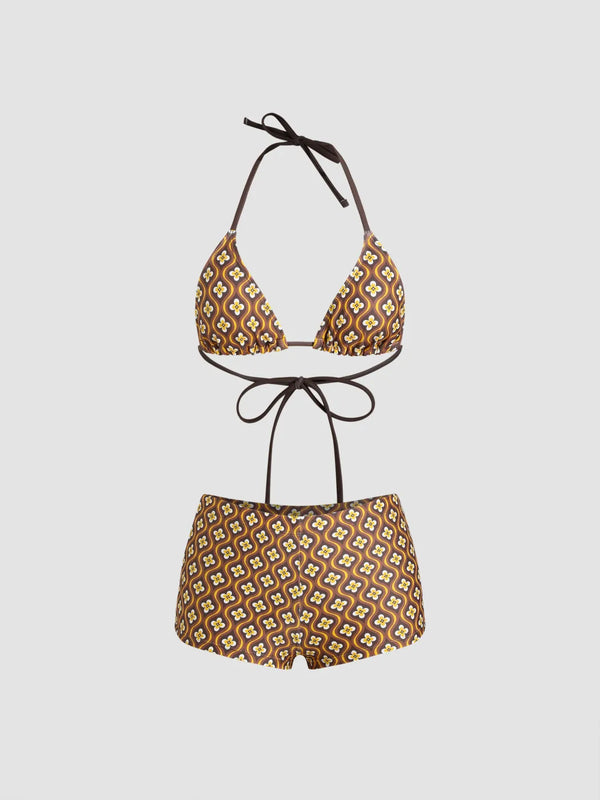 Ensemble bikini short floral à bretelles réglables