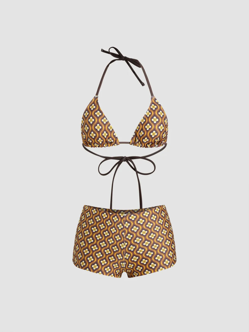 Ensemble bikini short floral à bretelles réglables