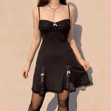 Lace Stitching Bow Suspender Dress
