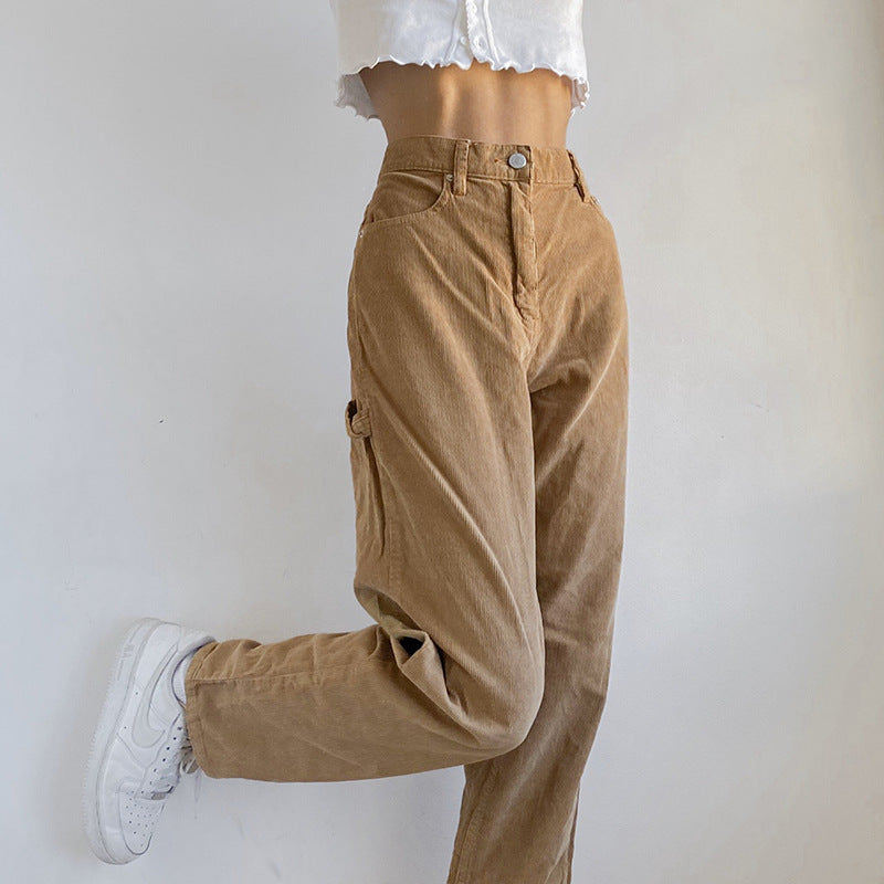 Retro Brown Drape High Waist Pants