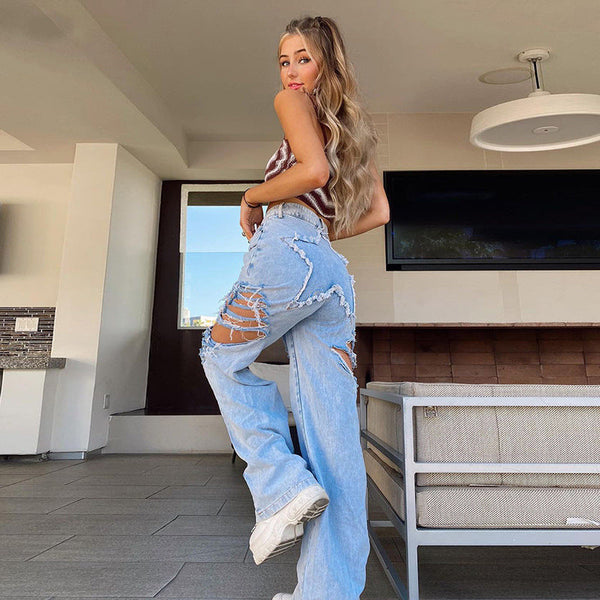 High Waist Ripped Casual Jeans