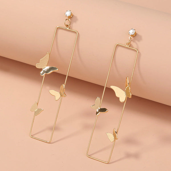 Long Geometric Metal Pop-up Butterfly Earrings