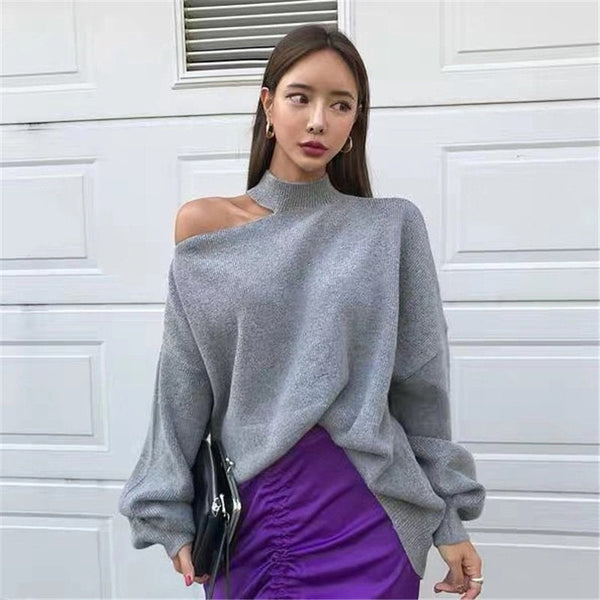 Strapless Halterneck Sweater Irregular Top