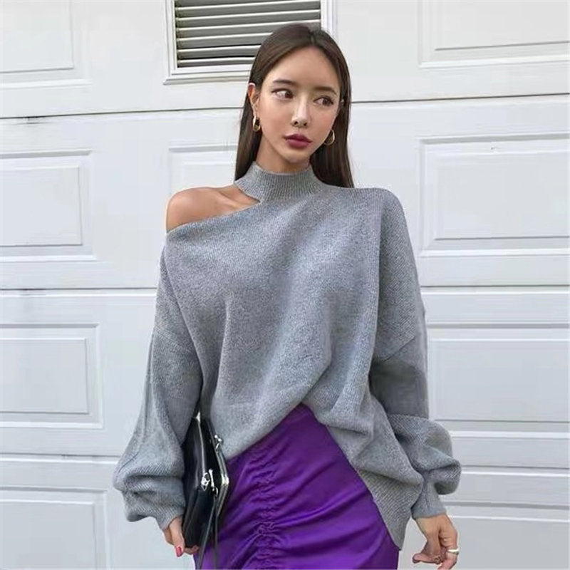 Strapless Halterneck Sweater Irregular Top