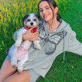 Oversized Butterfly Graphic Rhinestone Zip Up Hoodies