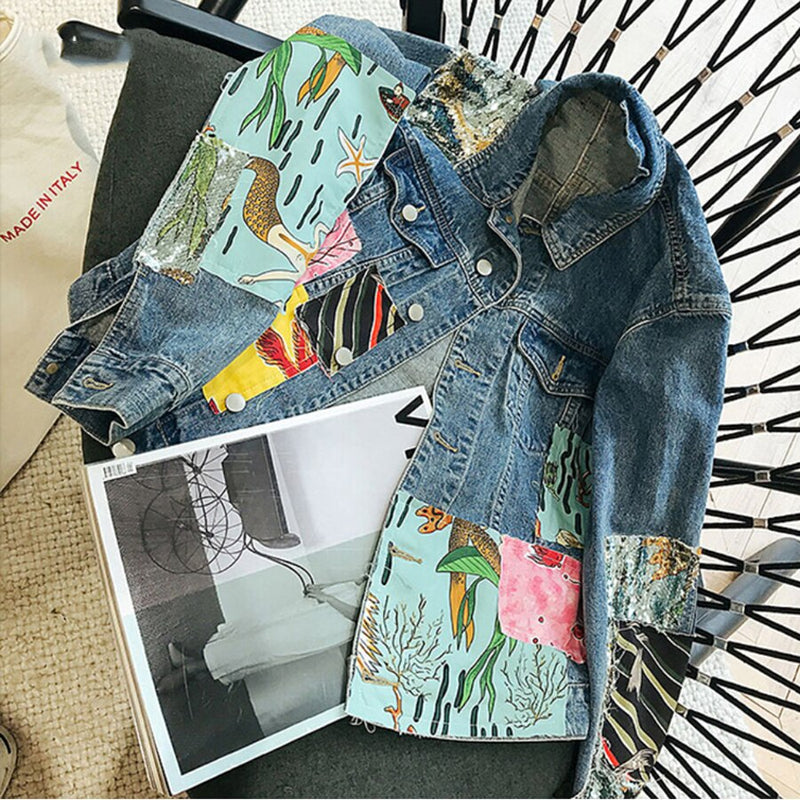denim jacket cartoon print jacket