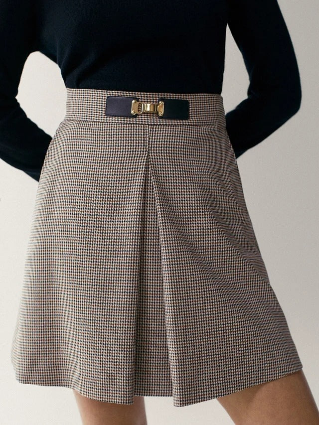 Autumn Winter A Line Houndstooth Skirt