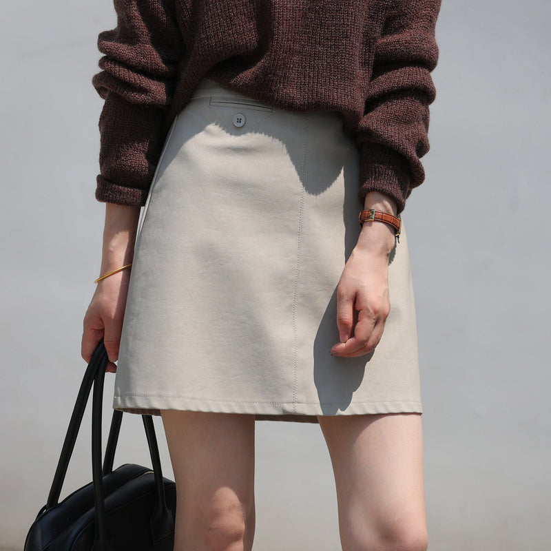Frosted PU Leather Short Skirt