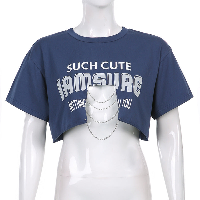 Street Hipster Personality Chain Print T-shirt