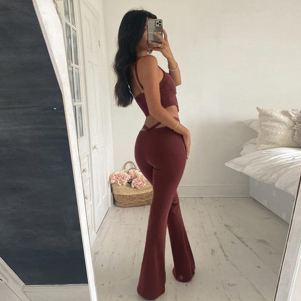 Leisure Stitching Umbilical Exposed Camisole V-waist Suit