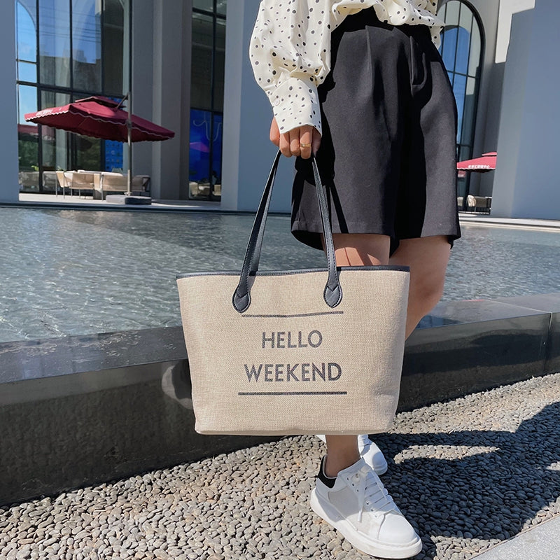 Canvas Fashion Printed Letters Large Capacity Shoulder Bag