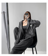 Long Sleeve Waffle Loose Hooded Sweatshirt