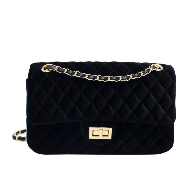 Solid Color Velvet Quilted Bag