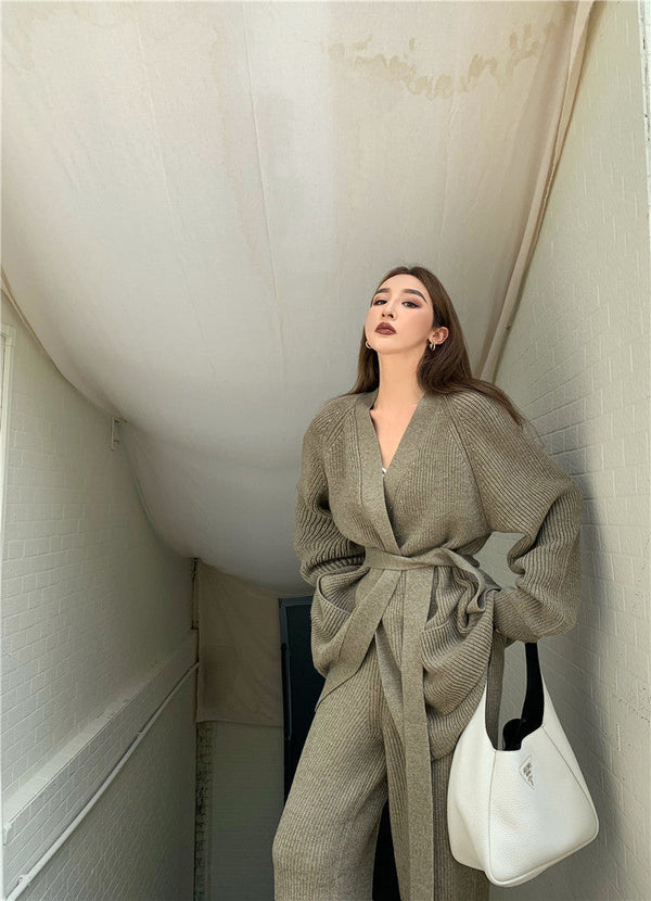 Knit Sweater & Straight Wide Leg Trousers Two peices