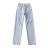 Double-knee Holes Mopping Jeans