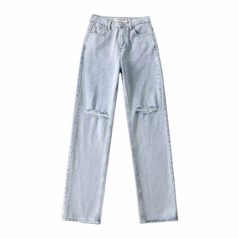 Double-knee Holes Mopping Jeans