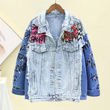 Abstract Print Long-sleeved Denim Jacket