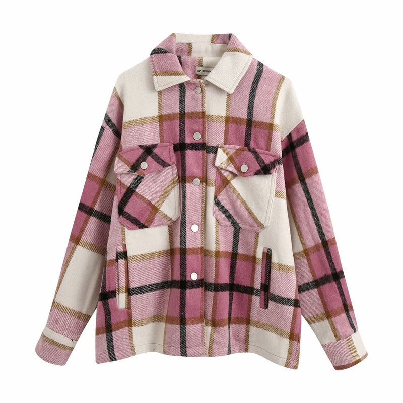 Ladies casual plaid shirt jacket