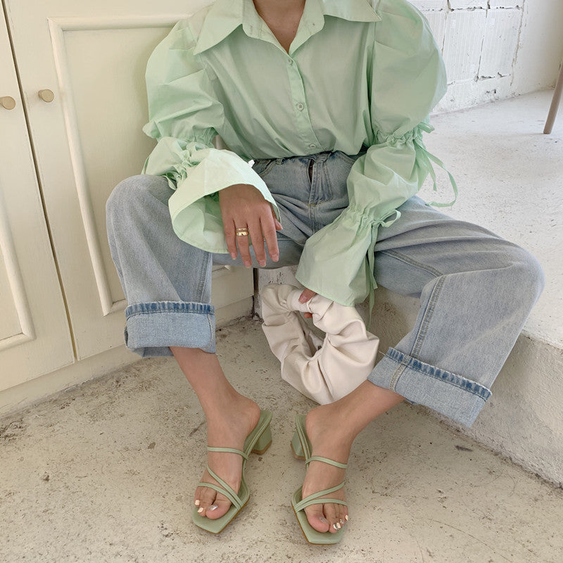 Thin belt thick heel female sandals