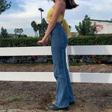 Mid-Waist Retro Split Blue Jeans