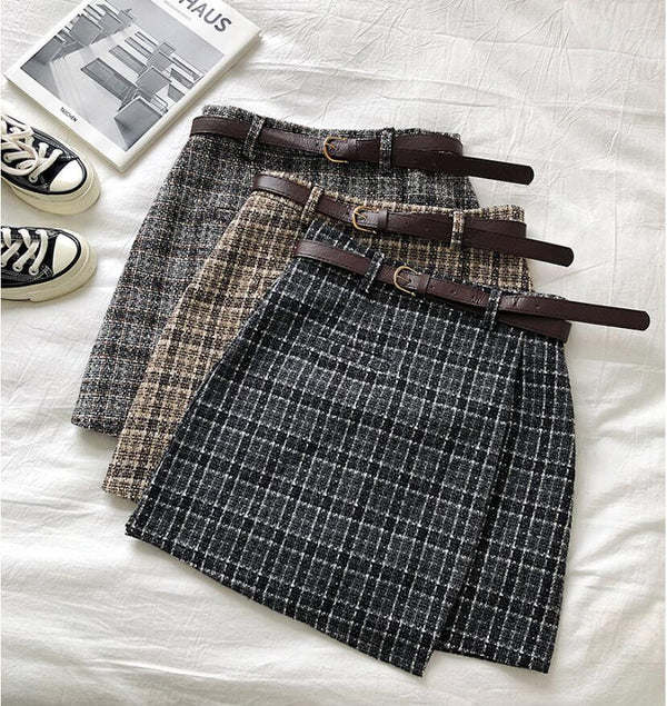 Plaid anti light high waist A-line skirt