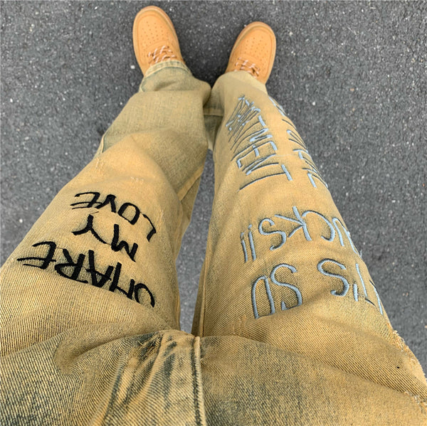 High Waist Slim Straight Loose Splash Jeans