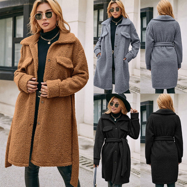 Single-breasted Plush Trench Coat