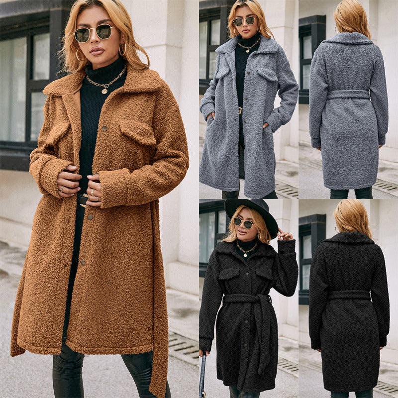 Single-breasted Plush Trench Coat