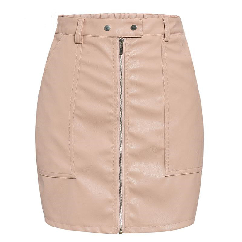Leather short skirt solid color