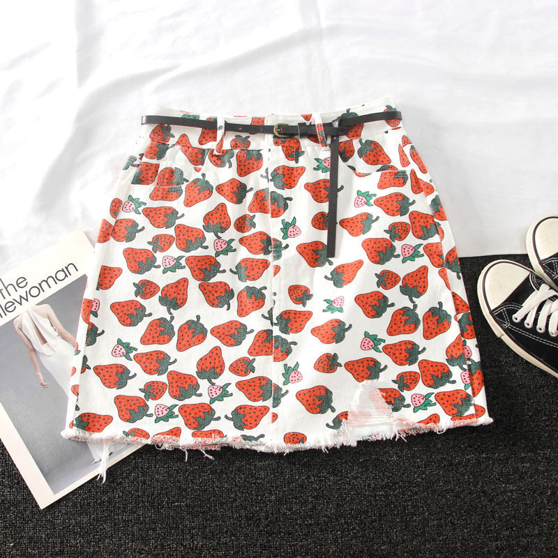 Floral strawberry high waist skirt