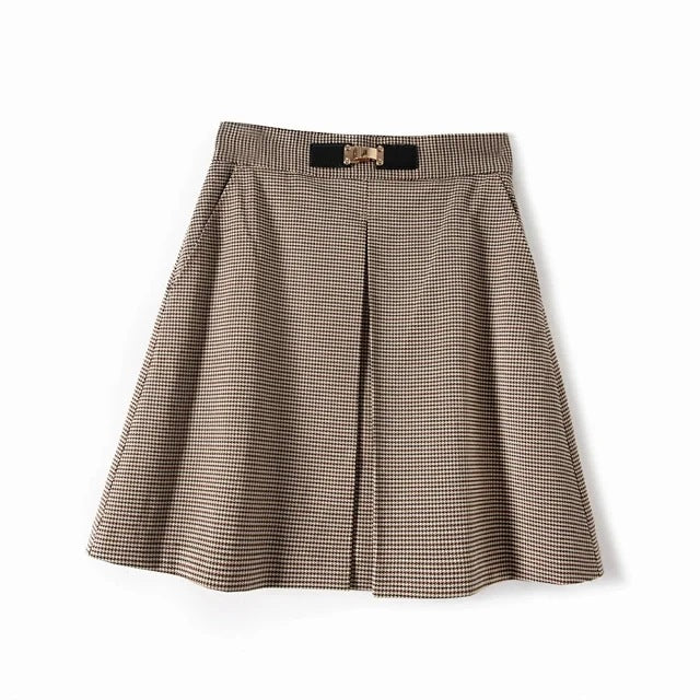 Autumn Winter A Line Houndstooth Skirt