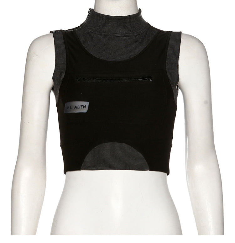 Printed stitching contrast sports vest