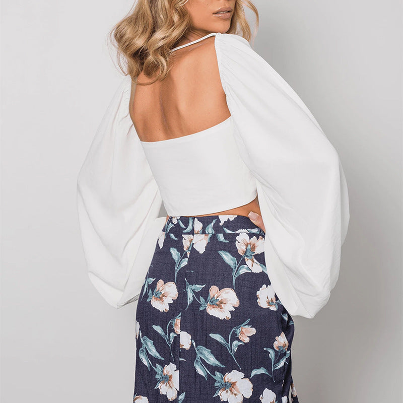 Sexy Backless Square Collar Blouse