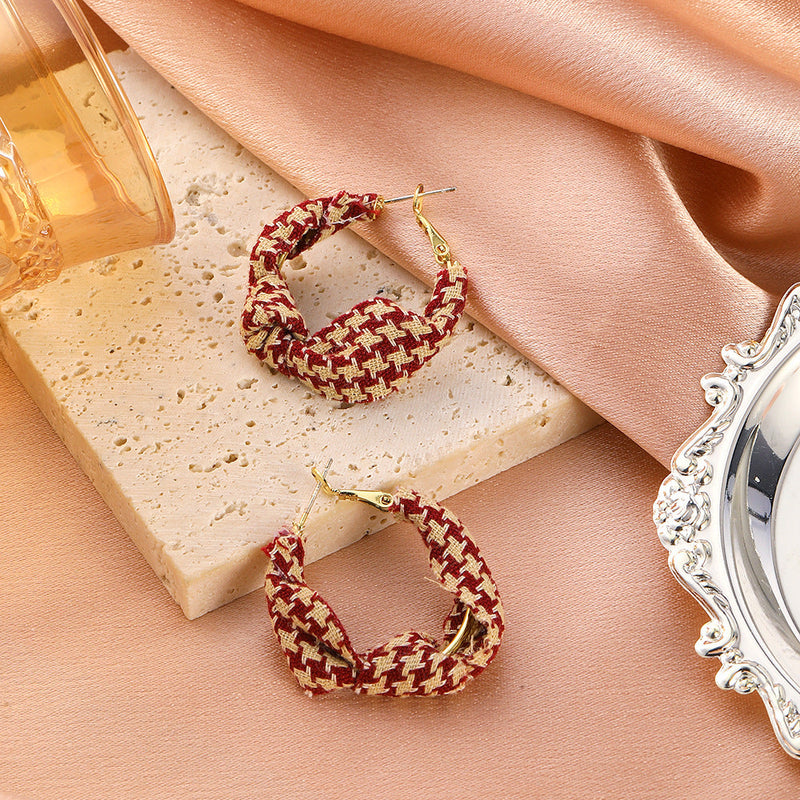 Vintage French Fabric Houndstooth Earrings