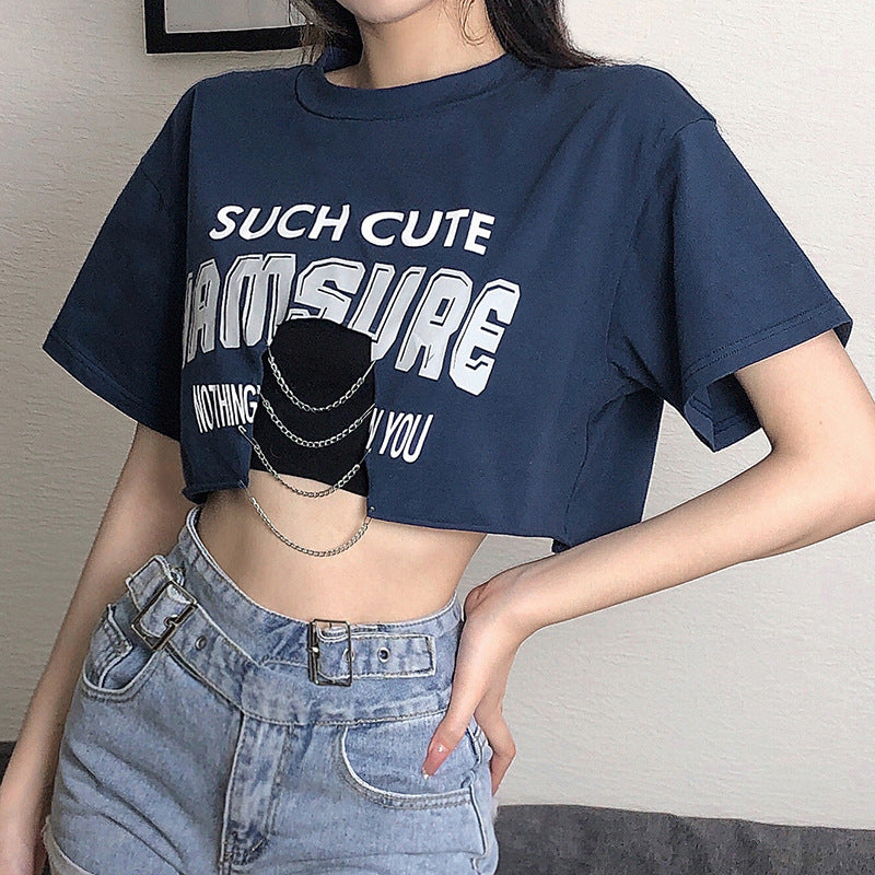 Street Hipster Personality Chain Print T-shirt