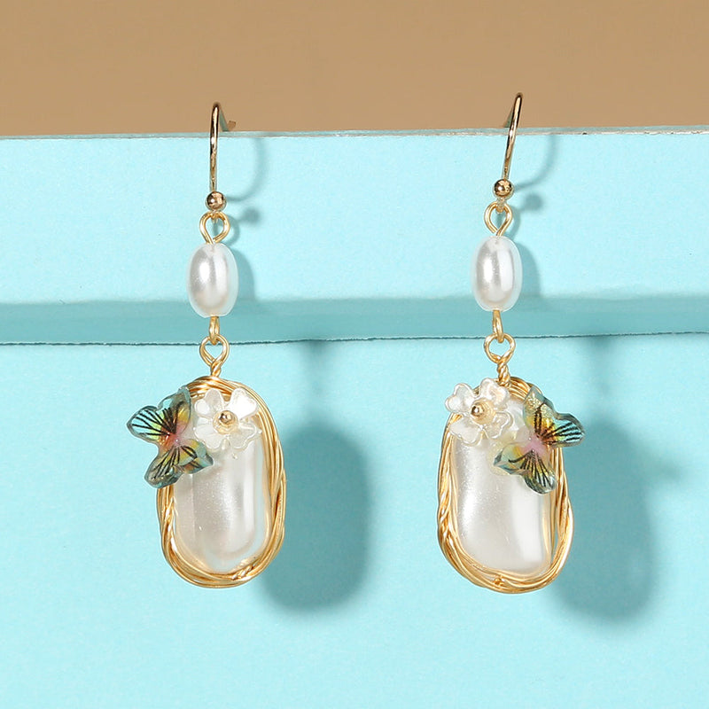 Baroque Court-style French Earrings With Pearl Butterfly Earrings