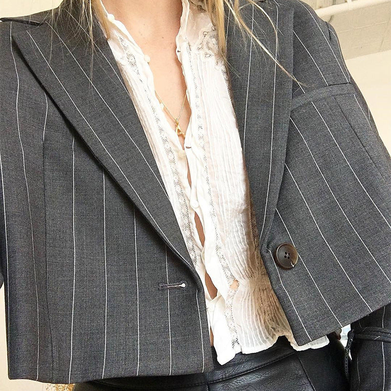 Long Sleeve Striped Double-button Elegant Office Jacket