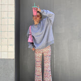 Slim Temperament High Waist Corrugated Flared Pants