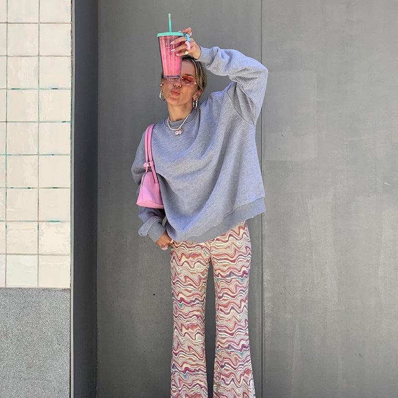 Slim Temperament High Waist Corrugated Flared Pants