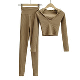 Slim Short Navel V-neck hooded Two-Piece Set
