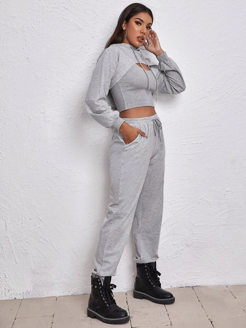 Sports Drawstring Hoodie Loose Three-Piece Suit