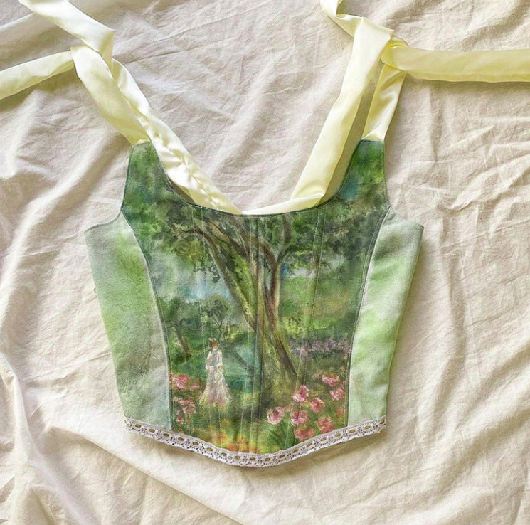 Short Oil Painting Printed Tank Top