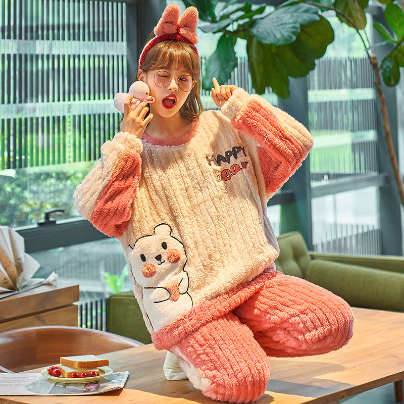 Autumn And Winter Thickened Flannel Pajamas