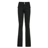 Low-waist Side Pockets Retro Trousers