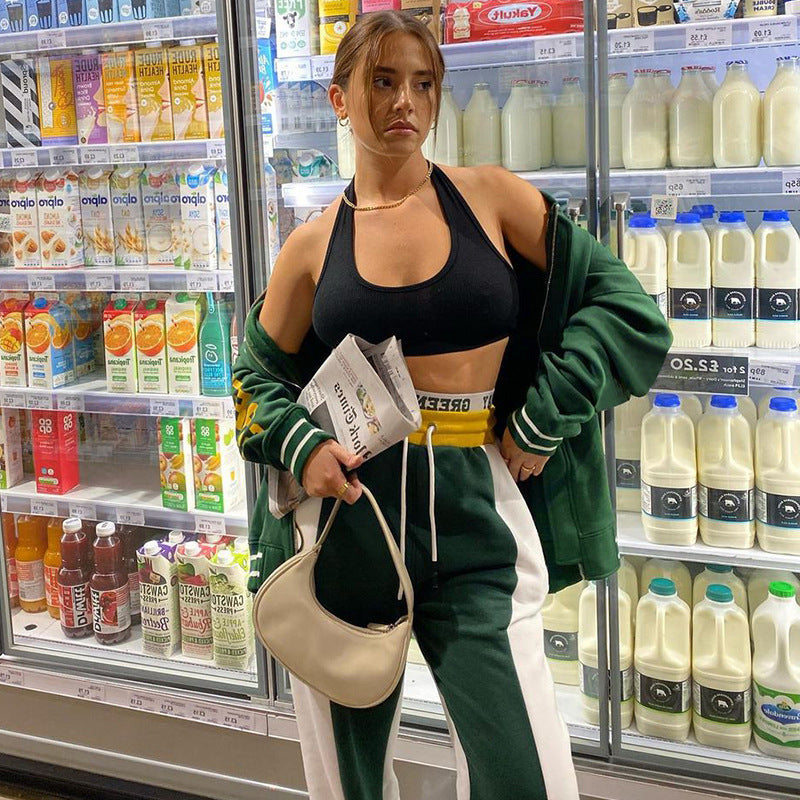 Letter Print Hit Color Baseball Uniform