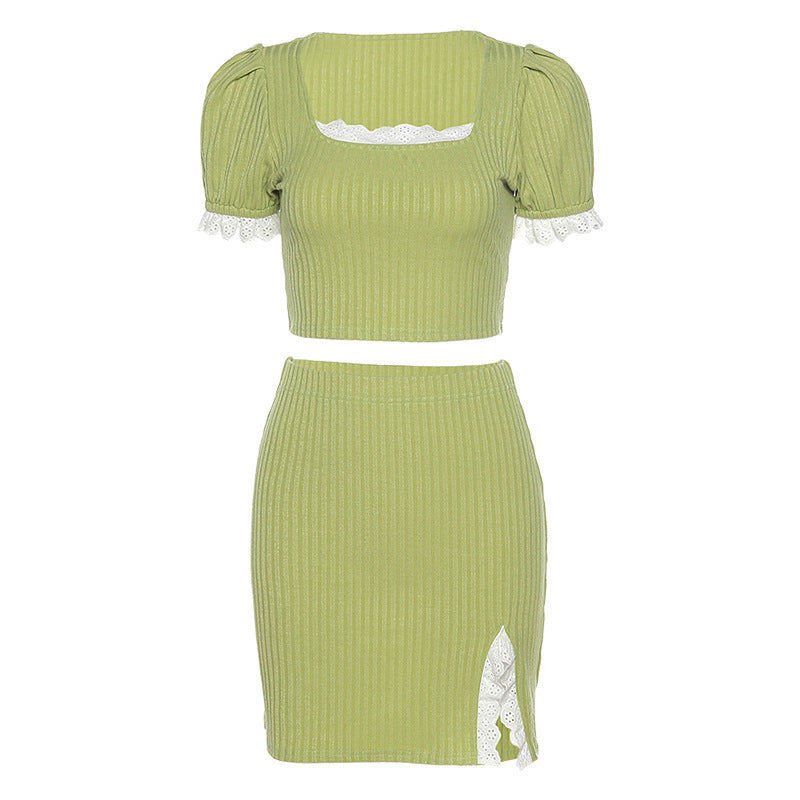 Cropped Top And Split Skirt Suit