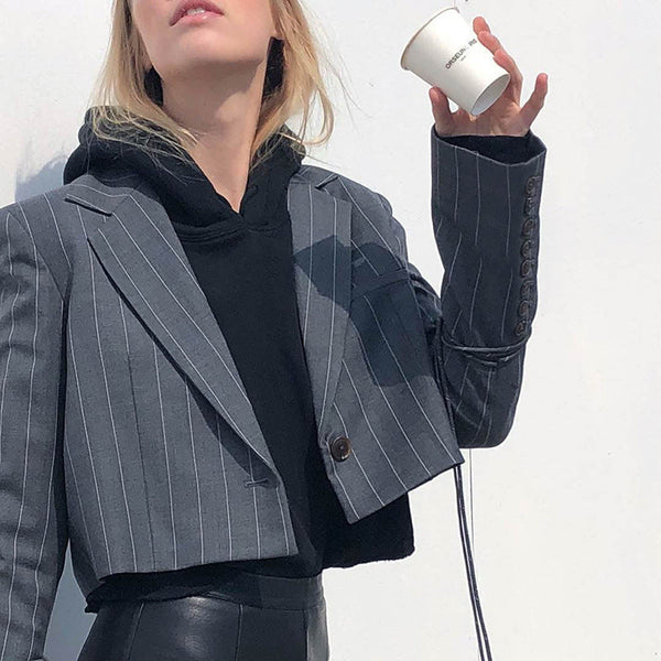 Long Sleeve Striped Double-button Elegant Office Jacket